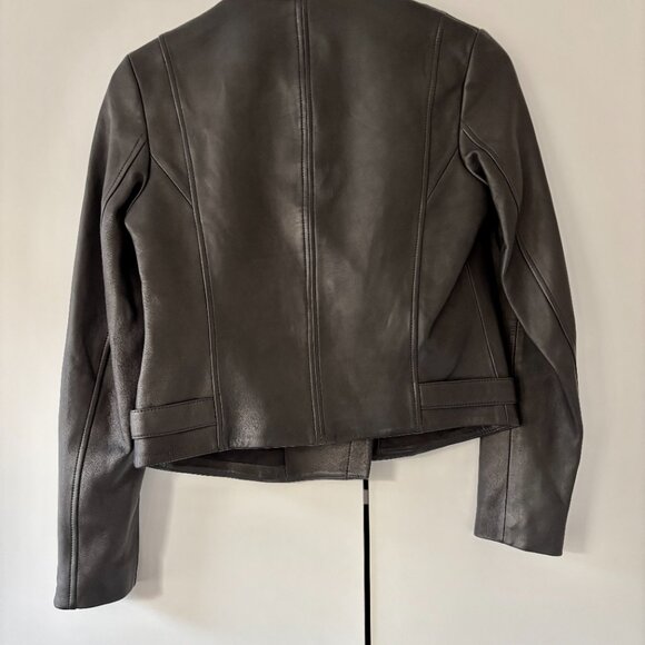 Theory - black lamb leather moto leather jacket with zipper - womens - Picture 6 of 6